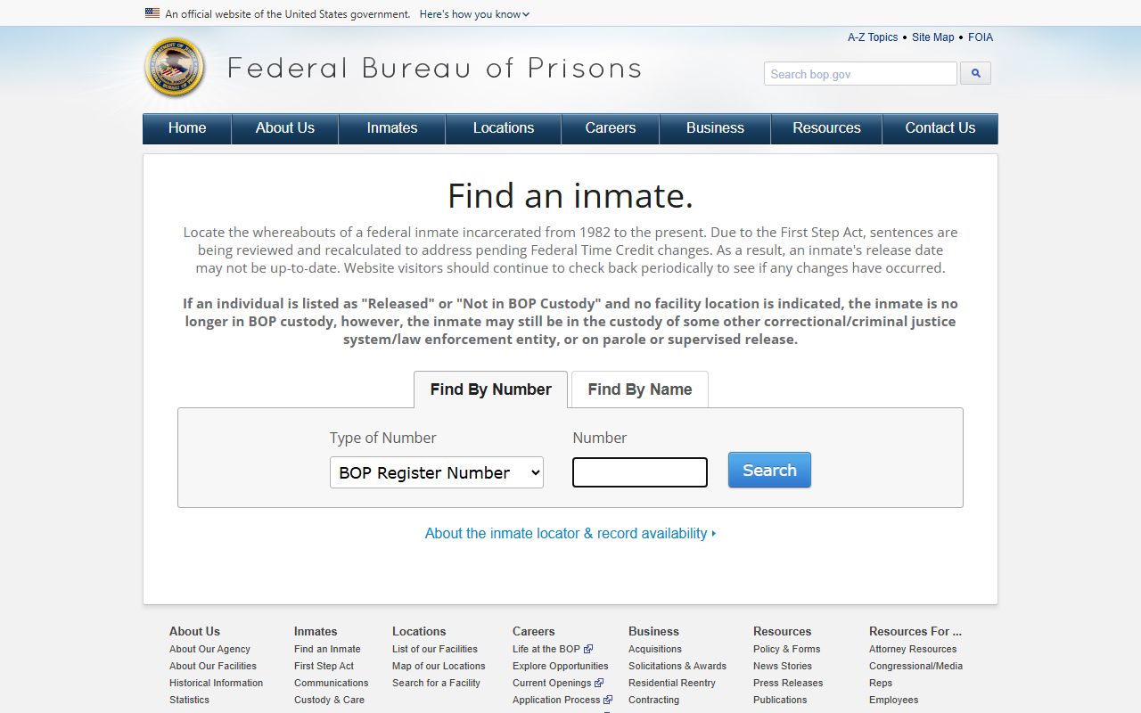 BOP inmate locator showing federal custody lookup limits for Noxubee County mugshot searches