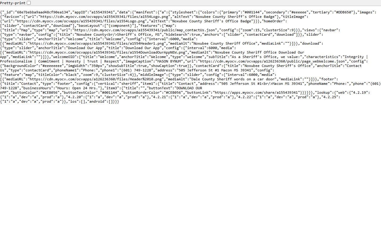 Noxubee County sheriff web app manifest showing contact features but no inmate roster